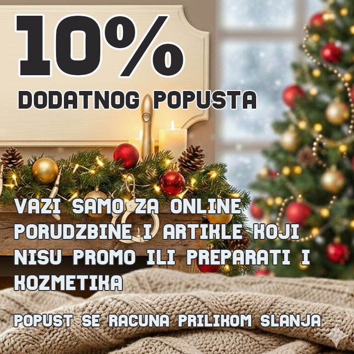 10% dodatnog popusta na sve online porudzbine, popust vazi na sve artikle osim promo i preparata i kozmetike